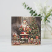 レトロイラストレーションサンタクロースとクリスマスツリー シーズンカード (スタンド正面)