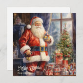 レトロイラストレーションサンタクロースとプレゼントギフト シーズンカード (正面/裏面)