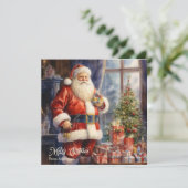 レトロイラストレーションサンタクロースとプレゼントギフト シーズンカード (スタンド正面)