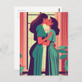 レトロイラストレーションレズビアンカップル ポストカード (正面/裏面)