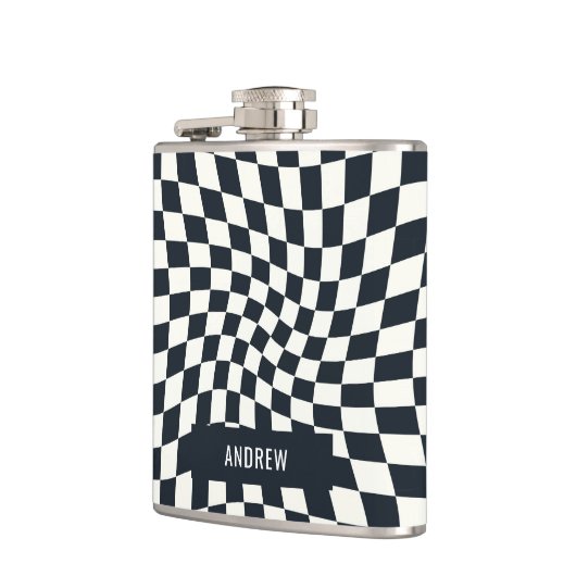 レトロインジゴホワイト市松模様にパーソナライズされた フラスク (左)
