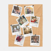 レトロインスタントフォトコラージコルクボード8写真 フリースブランケット (正面)