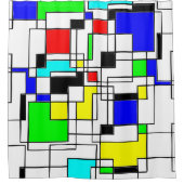 レトロインスパイアの正方形と線 シャワーカーテン (正面)