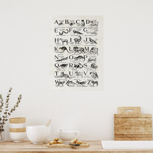 レトロインスパイアアルファベット子供部屋チャートかわいい動物 ポスター (キッチン)