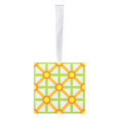 レトロインスパイアオレンジグリーンとイエローパターン キューブオーナメント (右)