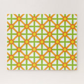 レトロインスパイアオレンジグリーンとイエローパターン ジグソーパズル (横)