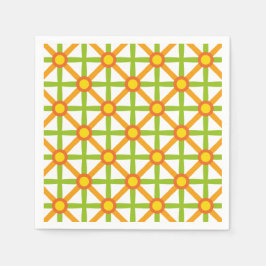 レトロインスパイアオレンジグリーンとイエローパターン スタンダードカクテルナプキン