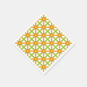 レトロインスパイアオレンジグリーンとイエローパターン スタンダードカクテルナプキン (角)