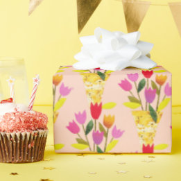 レトロインスパイアチューリップ図解入りの、写真付きのハンドセンチュリー ラッピングペーパー