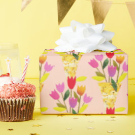 レトロインスパイアチューリップ図解入りの、写真付きのハンドセンチュリー ラッピングペーパー