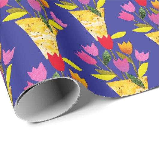 レトロインスパイアチューリップ手で図解入りの、写真付きのかわいいはっきりした ラッピングペーパー (ロールコーナー)