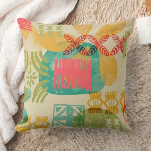 レトロインスパイアハワイアンプリントパターン クッション (ブランケット)