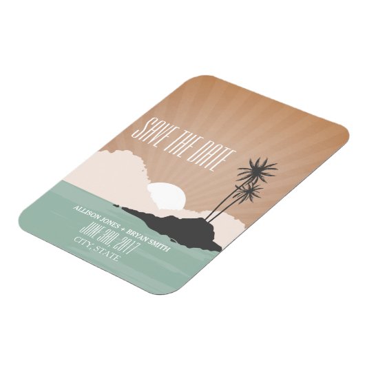 レトロインスパイアビーチ結婚式日付磁石を保存 マグネット (左側)