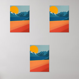 レトロインスパイアーマウンテンアート – 赤と青の風光明媚