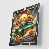 レトロインスパイアー・マッスルカー鮮やか・フローラ スクエア壁時計 (傾斜)