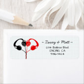 レトロインディヘッドフォン結婚ハートの赤と黒 ラベル (インサイチュ)