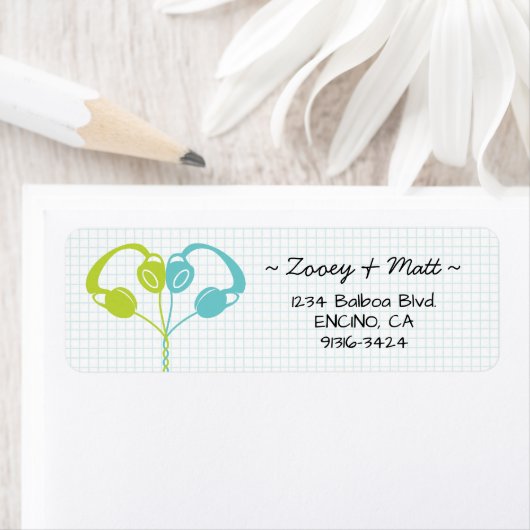 レトロインディヘッドフォン結婚ハートライムブルー ラベル (インサイチュ)