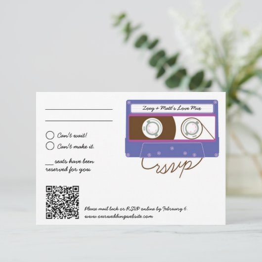 レトロインディミキステープ結婚ズパープル&インディゴ 出欠カード (スタンド正面)