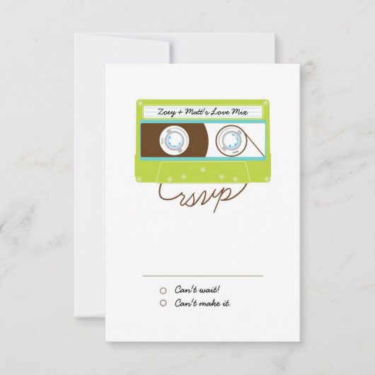 レトロインディミキステープ結婚ズブルー/ライムグリーン 出欠カード (正面)