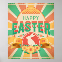 レトロイースターエッグ狩りホリデーカードポスター