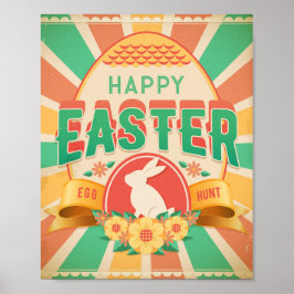 レトロイースターエッグ狩りホリデーカード ポスター