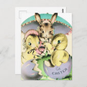 レトロイースターチックスとウサギ ポストカード (正面/裏面)
