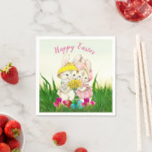 レトロイースターバニー春の花/パーティー スタンダードカクテルナプキン (インサイチュ)
