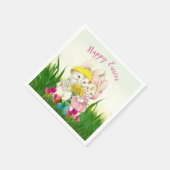 レトロイースターバニー春の花/パーティー スタンダードカクテルナプキン (角)
