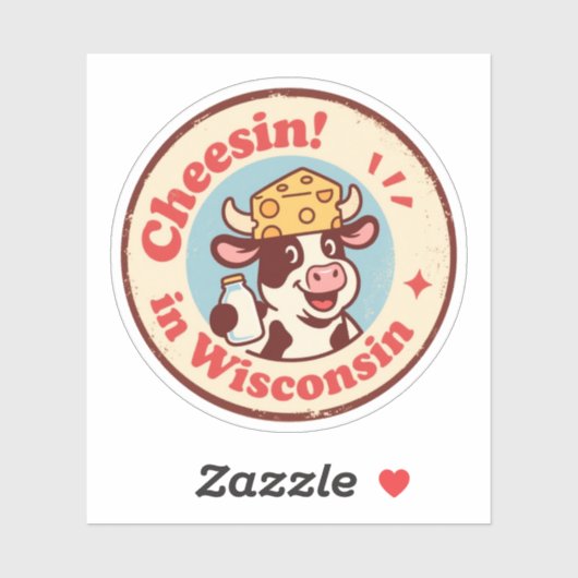 レトロウィスコンシンバッジ_チーズハットの漫画の牛 シール (シート)