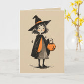 レトロウィッチイラストレーション不気味キュートハロウィーン カード (黄色い花)