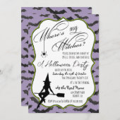 レトロウィッチパープルハローウィンパーティ招待状 招待状 (正面/裏面)