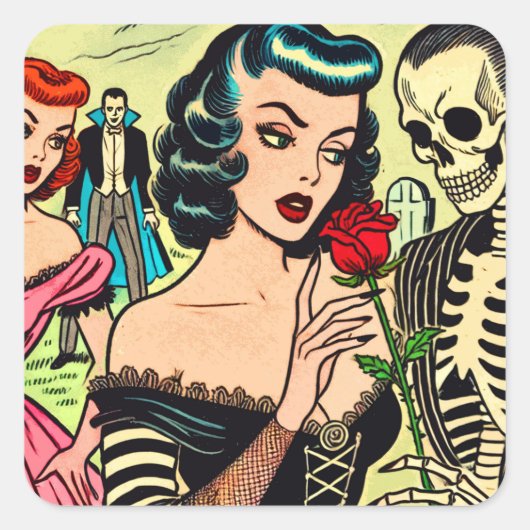 レトロウィッチヴァンパイアガールホラー漫画 スクエアシール (正面)