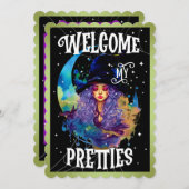 レトロウィッチ美しいハロウィンカード サンキューカード (正面/裏面)