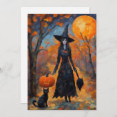 レトロウィッチ黒猫とカボチャ，ハロウィーン シーズンカード (正面/裏面)