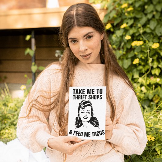 レトロウィメンスリフトショップ&タコスおもしろいカード カード