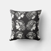 レトロウィメンズヘアスタイルイラストレーション装飾用クッション クッション (裏面)