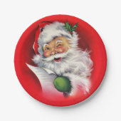 レトロウィンキングサンタがリストをチェック ペーパープレート (正面)
