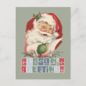 レトロウィンキングサンタシーズングリーティングクリスマス シーズンポストカード (正面)