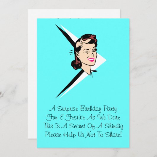 レトロウィンクサプライズターコイズ(リーム招待状) 招待状 (正面/裏面)