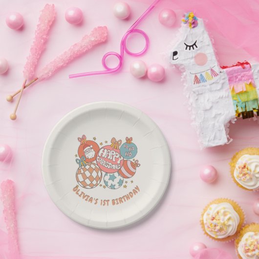 レトロウィンターサンタクリスマスバースデーパーティー ペーパープレート (パーティー)