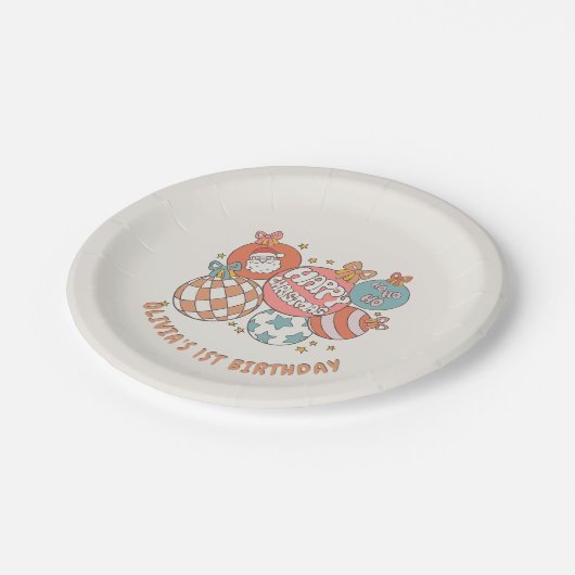 レトロウィンターサンタクリスマスバースデーパーティー ペーパープレート (アングル)