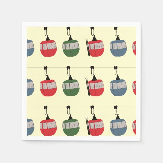 レトロウィンタースキーゴンドラリフトスキークリーム スタンダードカクテルナプキン (正面)