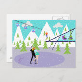 レトロウィンタースキーリゾートハガキ ポストカード (正面/裏面)