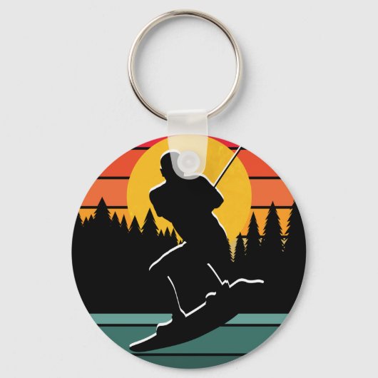 レトロウェイクボードウォータースキースポーツサーフィンシルエット キーホルダー (正面)