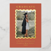 レトロウェイズテラコッタ&金ゴールド卒業 箔招待状 (正面)