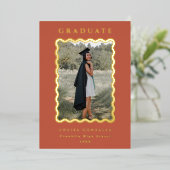 レトロウェイズテラコッタ&金ゴールド卒業 箔招待状 (立ち正面)