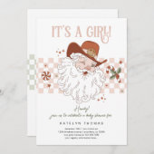 レトロウェスタンガールクリスマスベビーシャワー 招待状 (正面/裏面)