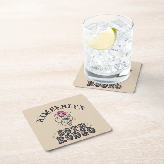 レトロウェスタン50thロデオ誕生日 スクエアペーパーコースター (インサイチュ)
