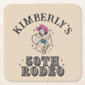 レトロウェスタン50thロデオ誕生日 スクエアペーパーコースター (正面)