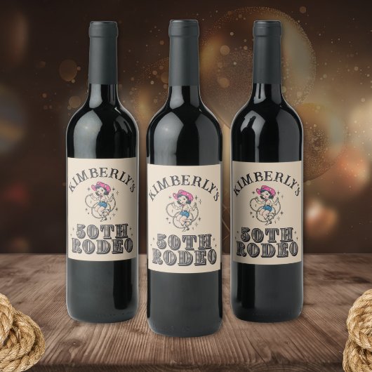 レトロウェスタン50thロデオ誕生日 ワインラベル